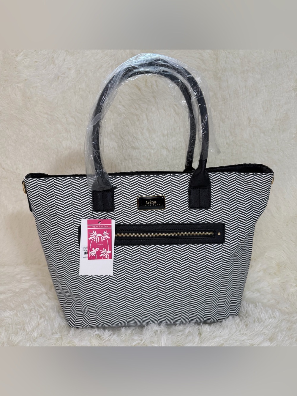 Trina Turk Black & White Large Chevron Tote Filled w Surprise Goodies